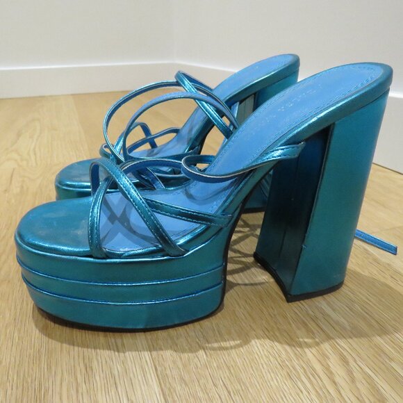 AZALEA WANG Eyes On Me Chunky Platform Sandals in Metallic Blue Y2K Disco Rave 6 - Picture 2 of 11
